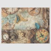 Steampunk Ephemera Clock Map Gears Decoupage Seidenpapier (Vorderseite)