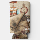 Steampunk Era mit Uhren und Blimps Selters Dosenkühler (Rückseite)