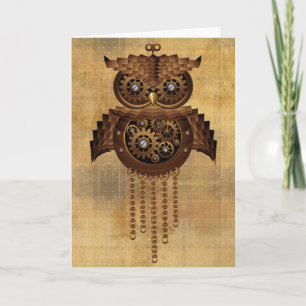 Steampunk-Eule Grußkarten im Vintage-Stil Karte