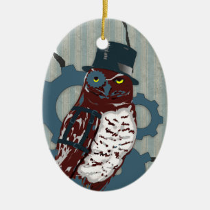 Steampunk Eule und Matratzen-tickende Verzierung Keramik Ornament