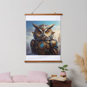 Steampunk-Eulen-Wandkunst - viktorianischer mechan Wandteppich Mit Holzrahmen (Schlafzimmer)