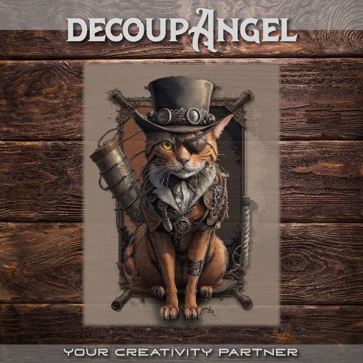 Steampunk Explorer Cat - Decodipage - Seidenpapier