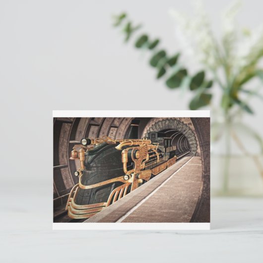 Steampunk Express Postkarte (Stehend Vorderseite)