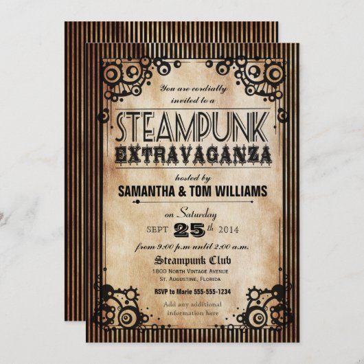 Steampunk Extravaganz-Party Einladung (Vorne/Hinten)