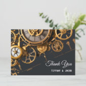 Steampunk Extravaganza Vintag Clockwork Wedding Dankeskarte (Stehend Vorderseite)