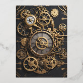 Steampunk Extravaganza Vintag Clockwork Wedding Folieneinladung (Rückseite)