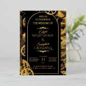 Steampunk Extravaganza Vintag Clockwork Wedding Folieneinladung (Stehend vorne)