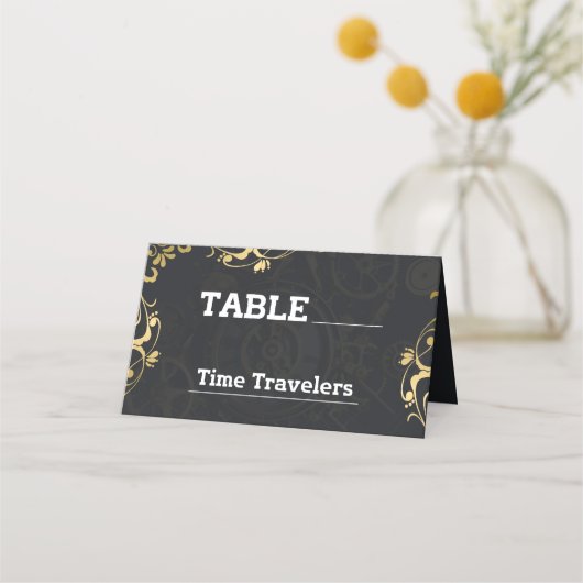 Steampunk Extravaganza Vintag Clockwork Wedding Platzkarte (Vorderseite)