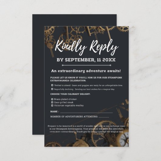 Steampunk Extravaganza Vintag Clockwork Wedding RSVP Karte (Vorne/Hinten)