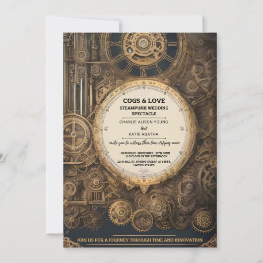 Steampunk-Extravaganza Vintage Uhrwerk-Hochzeit Einladung (Vorderseite)