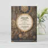 Steampunk-Extravaganza Vintage Uhrwerk-Hochzeit Einladung (Stehend Vorderseite)