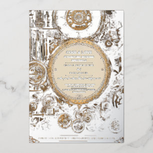 Steampunk-Extravaganza Vintage-Uhrwerk-Hochzeit Folieneinladung