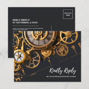Steampunk-Extravaganza Vintage-Uhrwerk RSVP Einladungspostkarte