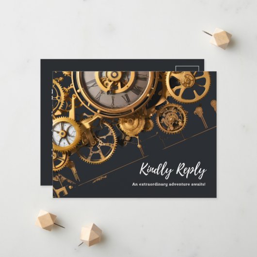 Steampunk Extravaganza Vintage Uhrwerk UAWG Ankündigung (Vorderseite/Rückseite Beispiel)