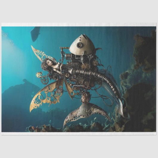 Steampunk Fairy Mermaid auf Fischdekoupage Seidenpapier (Vorderseite)