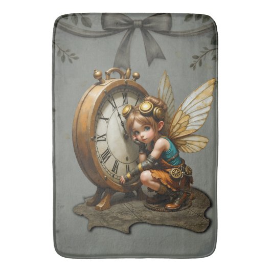 Steampunk Fairy mit Golden Wings & Antique Clock Badematte (Vorderseite Vertikal)