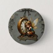 Steampunk Fairy mit Golden Wings & Antique Clock Button (Vorderseite)