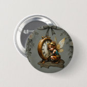 Steampunk Fairy mit Golden Wings & Antique Clock Button (Vorne & Hinten)
