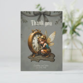 Steampunk Fairy mit Golden Wings & Antique Clock Dankeskarte (Stehend Vorderseite)