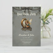 Steampunk Fairy mit Golden Wings & Antique Clock Einladung (Stehend Vorderseite)