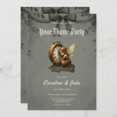 Steampunk Fairy mit Golden Wings & Antique Clock Einladung (Vorne/Hinten)