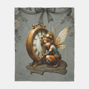 Steampunk Fairy mit Golden Wings & Antique Clock Fleecedecke
