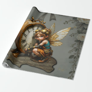 Steampunk Fairy mit Golden Wings & Antique Clock Geschenkpapier