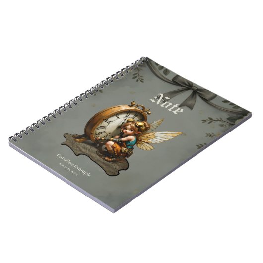 Steampunk Fairy mit Golden Wings & Antique Clock Notizblock (Linke Seite)