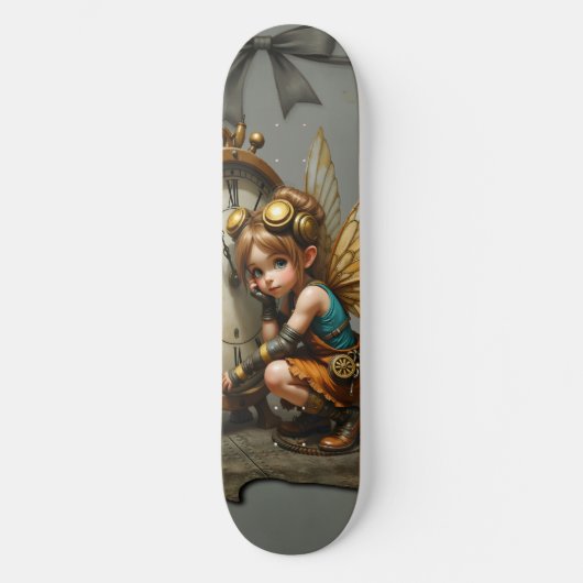 Steampunk Fairy mit Golden Wings & Antique Clock Skateboard (Vorderseite)