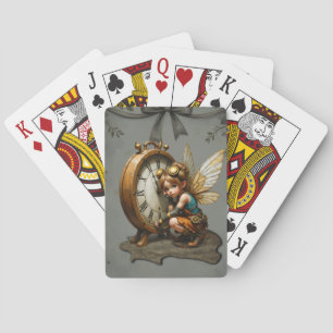 Steampunk Fairy mit Golden Wings & Antique Clock Spielkarten