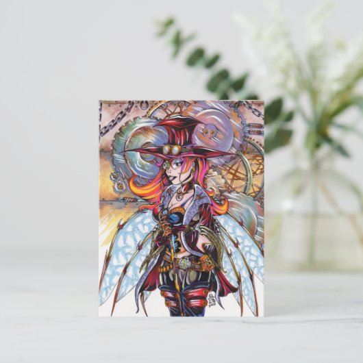Steampunk Fairy Postcard Postkarte (Stehend Vorderseite)