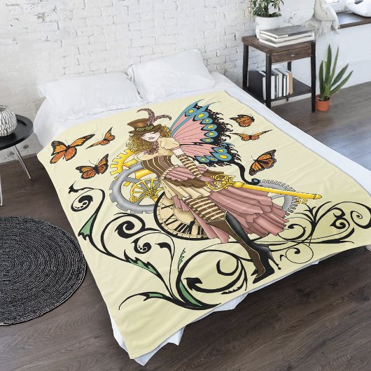 Steampunk Fairy Yellow Clock Gears Fleecedecke