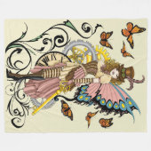 Steampunk Fairy Yellow Clock Gears Fleecedecke (Vorderseite (Horizontal))