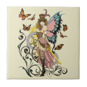 Steampunk Fairy Yellow Clock Gears Fliese (Vorderseite)