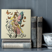 Steampunk Fairy Yellow Clock Gears Fliese