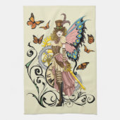 Steampunk Fairy Yellow Clock Gears Geschirrtuch (Vertikal)