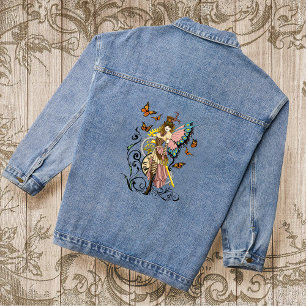 Steampunk Fairy Yellow Clock Gears Jeansjacke