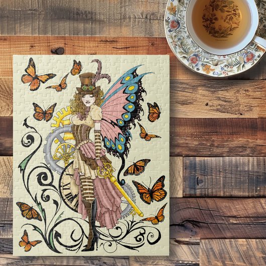 Steampunk Fairy Yellow Clock Gears Puzzle