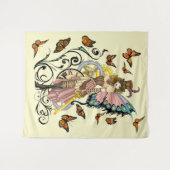 Steampunk Fairy Yellow Clock Gears Wandteppich (Vorderseite (Horizontal))
