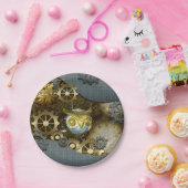 Steampunk, fantastische mechanische Eule Pappteller (Party)