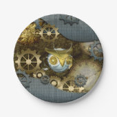 Steampunk, fantastische mechanische Eule Pappteller (Vorderseite)