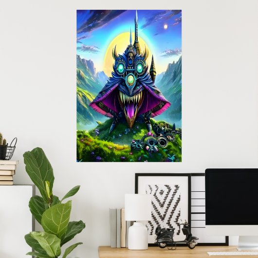 Steampunk Fantasy Bestie im Wald | Art der AI Poster (Heimbüro)