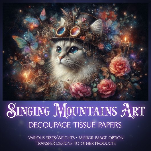 Steampunk Fantasy Cat Butterfets Decoupage Seidenpapier