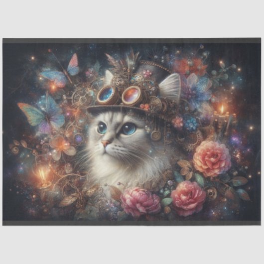 Steampunk Fantasy Cat Butterfets Decoupage Seidenpapier (Vorderseite)