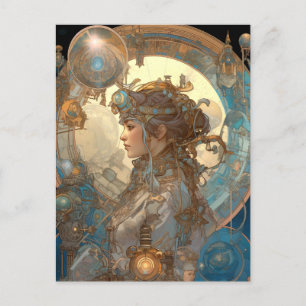 Steampunk Fantasy Sci-Fi Art Nouveau Lady Postkarte