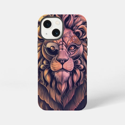 Steampunk-Farbenverlauf-rüstiger Löwe iPhone Hülle (Rückseite)