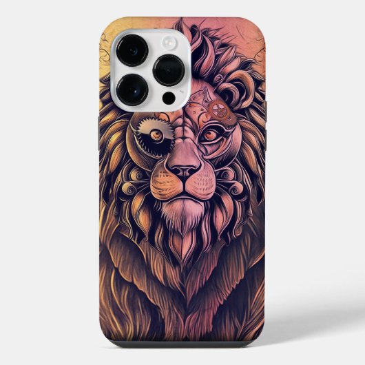Steampunk-Farbenverlauf-rüstiger Löwe iPhone Hülle (Rückseite)