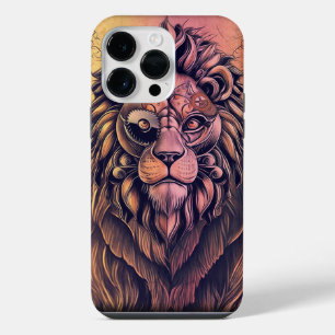 Steampunk-Farbenverlauf-Rustikal-Löwe iPhone 14 Pro Max Hülle