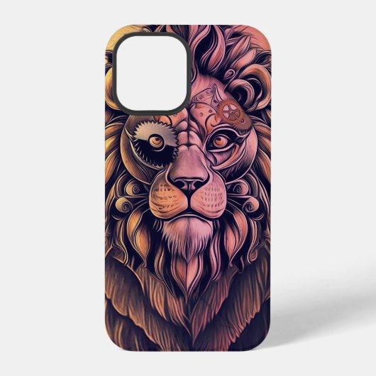 Steampunk-Farbrau-Löwe im rustikalen Stil iPhone Hülle (Rückseite)