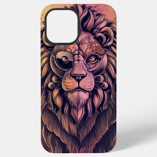 Steampunk-Farbraugradient-Rustikal-Löwe iPhone Hülle (Rückseite)